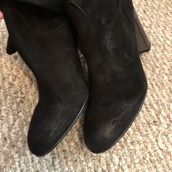 Free People Black Suede Slouchy Boots Sz 41 11 Dakota Stacked Block Heel Pull On - Picture 8 of 14